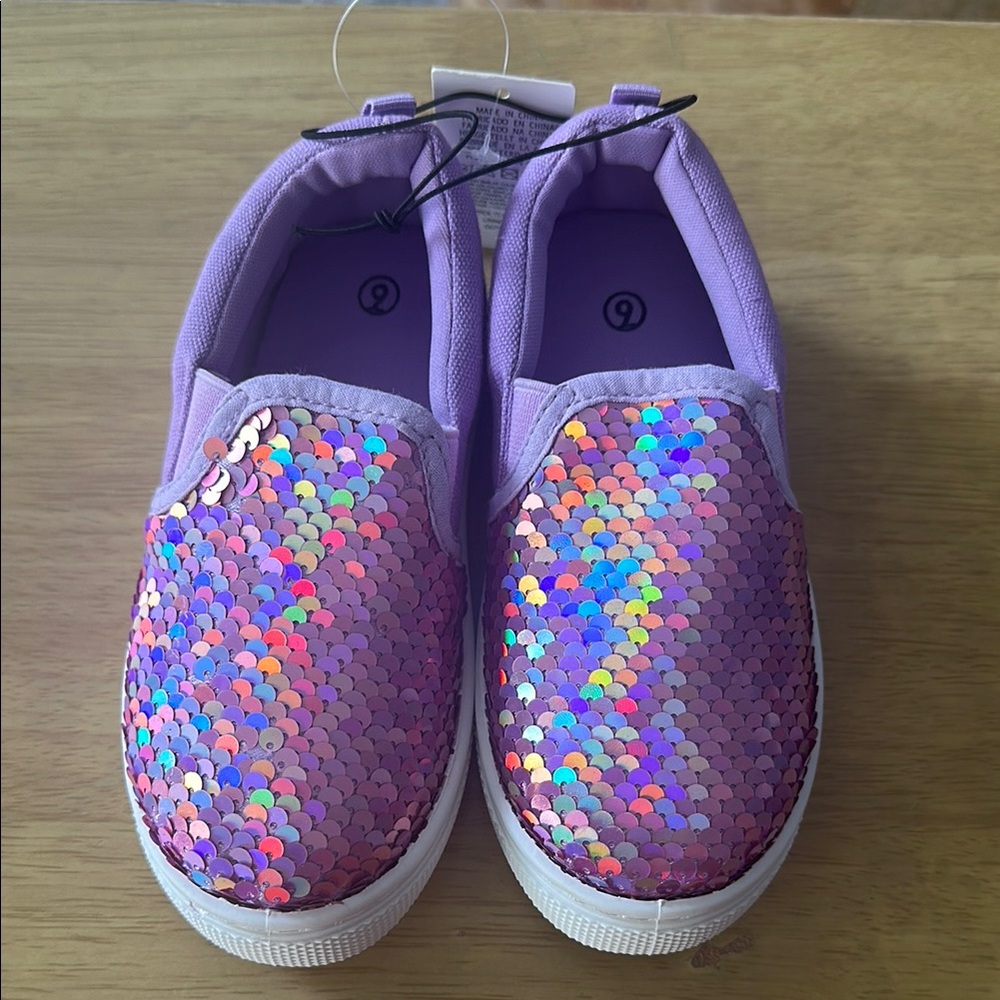 Sparkly Sequin Slip-On Sneakers for Kids - Lavender and Multicolor
